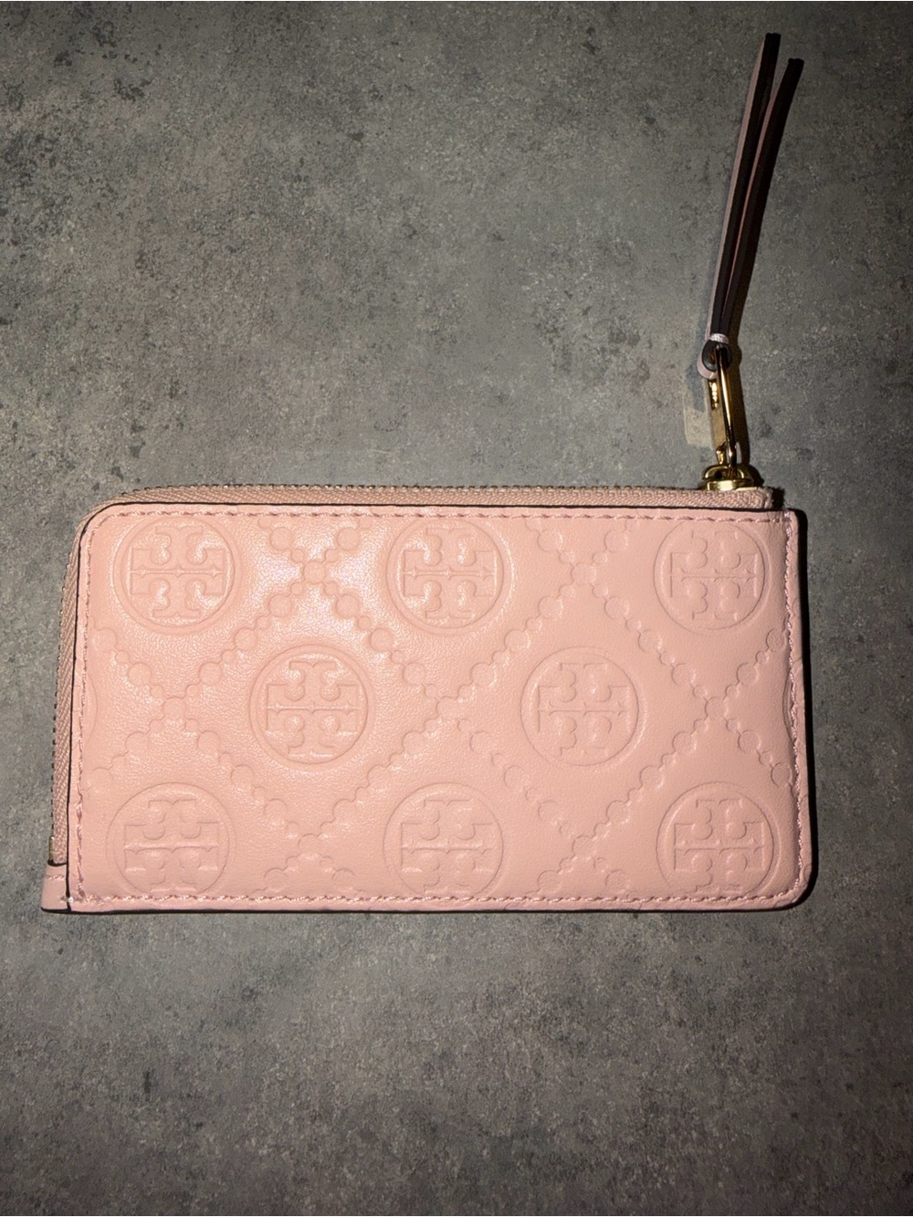 Tory Burch Blush Pink Embossed Leather Zip Card Pouch